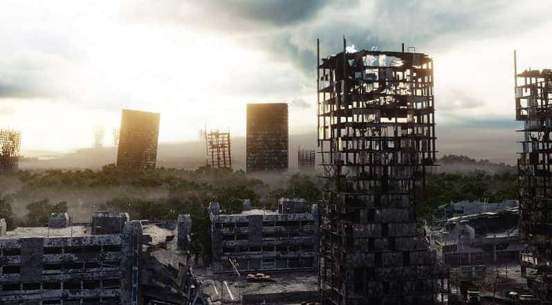 Scene of destruction in city