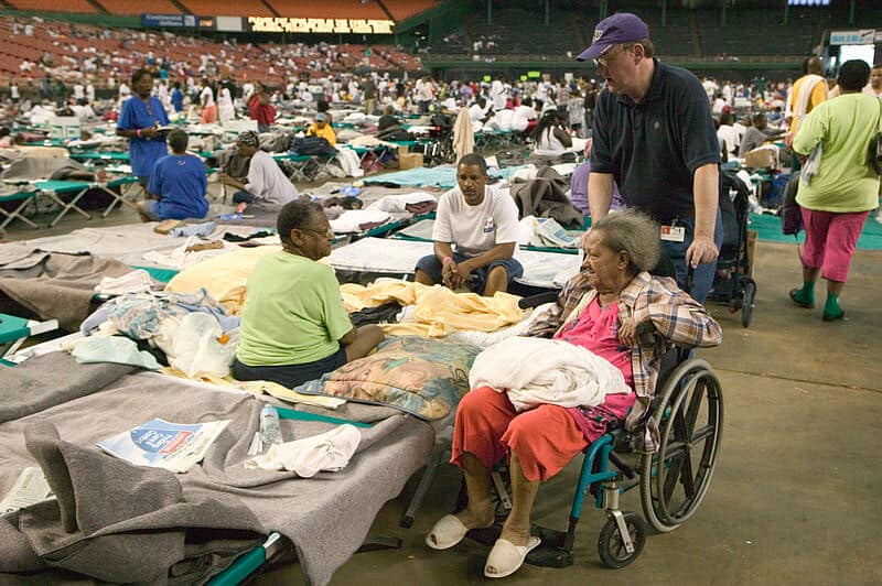 elderly person in FEMA shelter