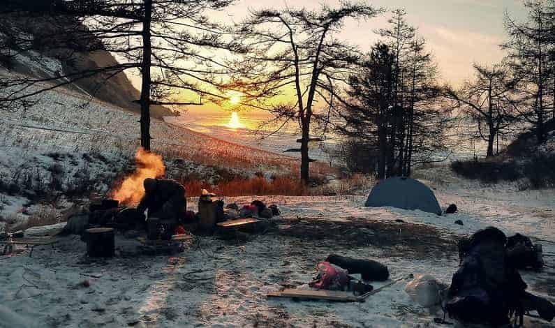 campsite in winter