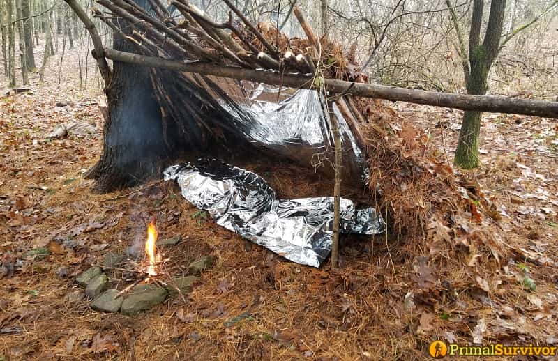 Completed lean to shelter