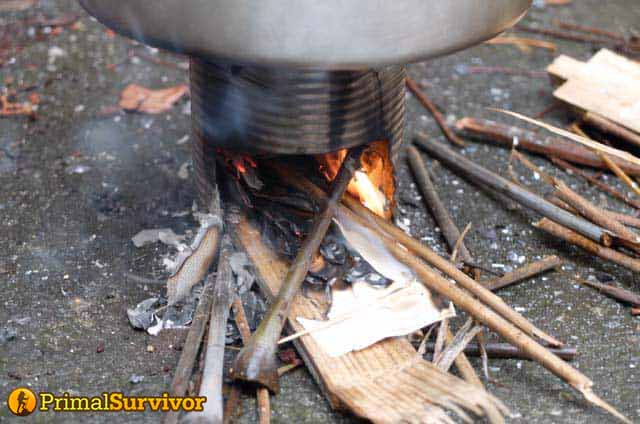 hobo stove in use