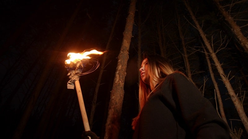 torch burning in woods