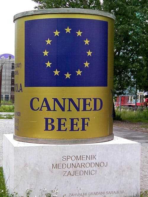 monument to canned meat in sarajevo