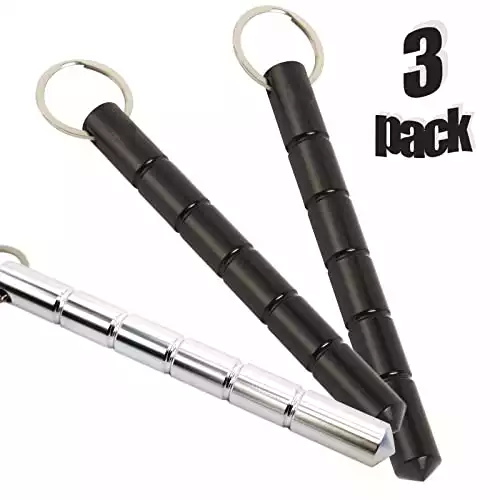 Self Defense Metal Keychain Aluminum Keyring 2 Black & 1 Silver Safe Blunt Chain for Pressure Tip Anti-Wolf Weapon Tactical 3 Pack