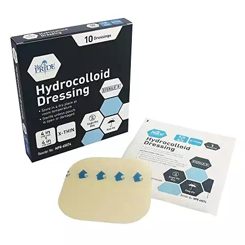 Med PRIDE Hydrocolloid Wound Dressing Pads| 10-Pack, 4inch by 4inch Sterile Adhesive Patches| Individually Packed, Highly Absorbent, Water-Resistant & Comfortable| Stays On for Multiple Days