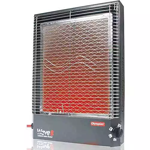 Camco Olympian RV Wave-8 LP Gas Catalytic Safety Heater, Adjustable 4200 to 8000 BTU, Warms 290 Square Feet of Space, Portable and Wall Mountable