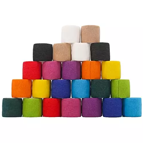 24 Pack Breathable Self Adherent Wrap, Athletic Elastic Non Woven Cohesive Bandage – for Sports, First Aid Medical, Wrist, Ankle Sprains, Swelling and Vet Wrap 2 Inch 5 Yards (Rainbow Color).