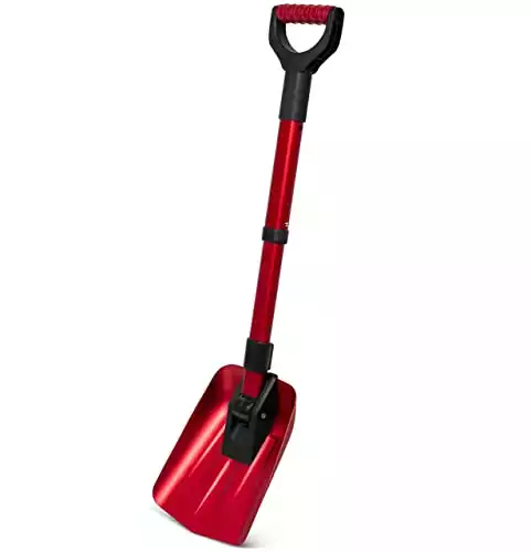 34” Folding Emergency Snow Shovel – Rugged Compact Tool for Car, Snowmobiles, or ATV – Compact Winter Survival Gear - Skiing Camping Mud Avalanche - Collapsible Multifunctional - Red