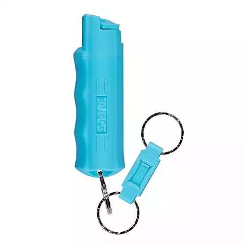 SABRE Pepper Spray Keychain, 25 Bursts of Maximum Police Strength OC Spray, Quick Release Key Ring for Easy Access, Finger Grip for Accurate Aim, Twist Lock Safety, 10-Foot Range, Assorted Colors