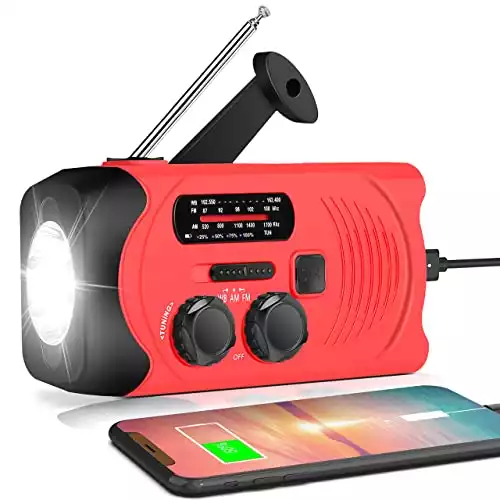 【New Version】RunningSnail 2000mAh Emergency Crank Radio, AM/FM NOAA Solar Powered Crank Wind Up Radio with SOS Alarm, Bright Flashlight, Emergency Power Bank for CellPhone, Used for Outdoor&Em...