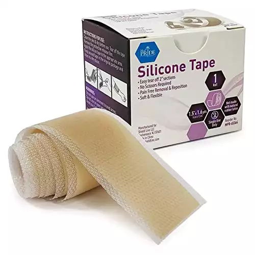 Medpride Easy-Tear Silicone Gel Tape Roll-1.5 Inch x 1.6 Yards- Medical Grade Wound Dressing, Sticky Bandage, Water + Shower-proof- Latex-Free, Adhesive, Soft + Flexible, Pain-Free Removal + Switching