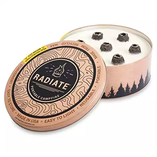 radiate Portable Campfire: The Original Go-Anywhere Campfire | Lightweight and Portable | 3-5 Hours of Bright and Warm Burn Time | Convenient-No Embers-No Hassle | Made in USA | Standard Campfire