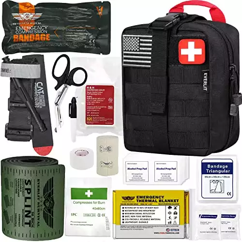 EVERLIT Emergency Trauma Kit GEN-I with Tourniquet 36" Splint, Military Combat Tactical IFAK for First Aid Response, Critical Wounds, Gun Shots, Severe Bleeding Control (GEN-1 Black)
