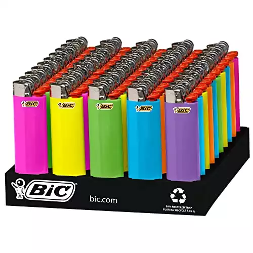 BIC Classic Lighters, Pocket Lighter Style, Fashion Assorted Colors, 50 Count Tray Disposable Lighters