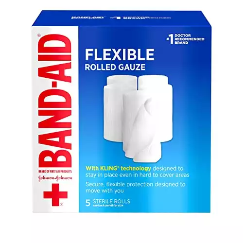 Band-Aid Brand of First Aid Products Flexible Rolled Gauze Dressing for Minor Wound Care, Soft Padding & Instant Absorption, Sterile Kling Rolls, 3 Inches by 2.1 Yards, Value Pack 5 ct