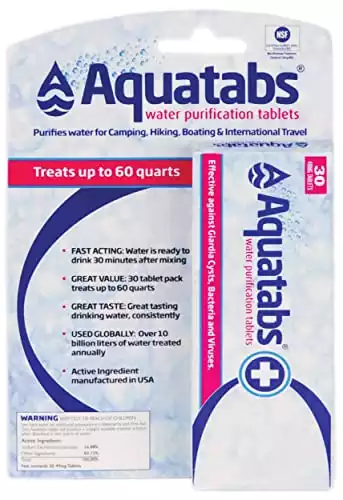 Aquatabs Water Purification Tablets for Camping and Emergency Preparedness, 30-Pack, One Color, One Size