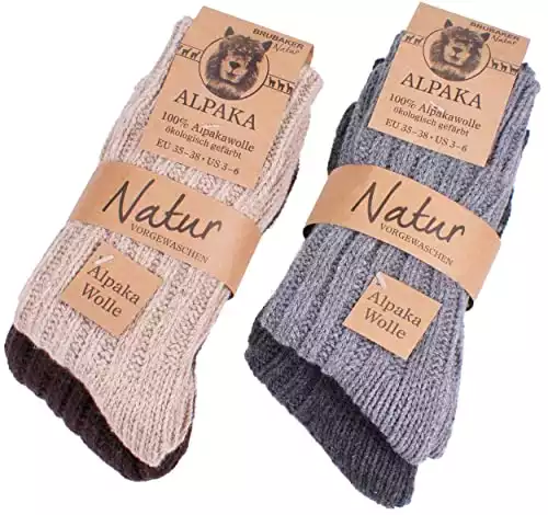 BRUBAKER Thick Alpaca Winter Socks for Men or Women 100% Alpaca - 4 Pairs