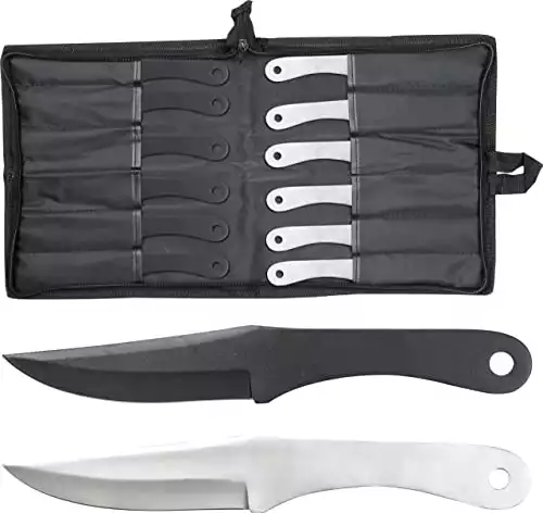 Perfect Point PAK-712-12 Throwing Knife Set with 12 Knives, Silver and Black Blades, Steel Handles, 8-1/2-Inch Overall