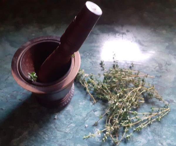 Crush Thyme with a Pestle and Mortar