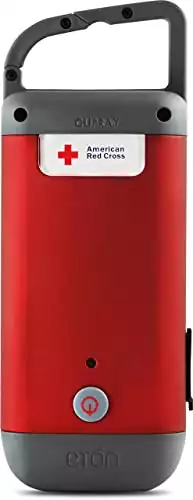 Eton American Red Cross Crank-Powered Clipray Clip-On Flashlight & Smartphone Charger, Red