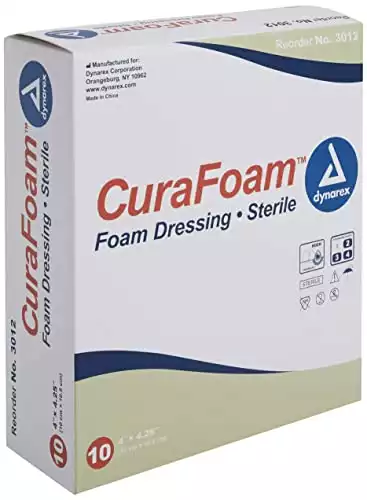 Dynarex Curafoam Foam Dressing, 4" x 4.25", 10 Count
