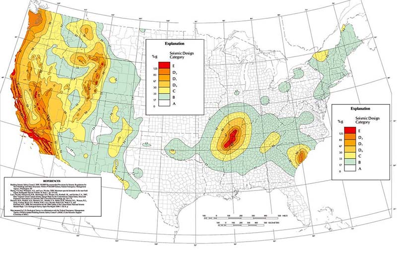 areas most at risk of earthquakes in the United States