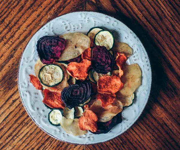 Dehydrated chips on a plate