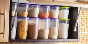 Storing cereals in plastic containers for cooking in the kitchen
