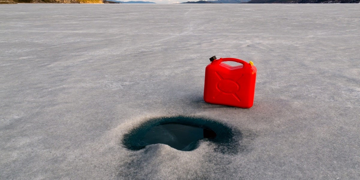 gas can on frozen lake
